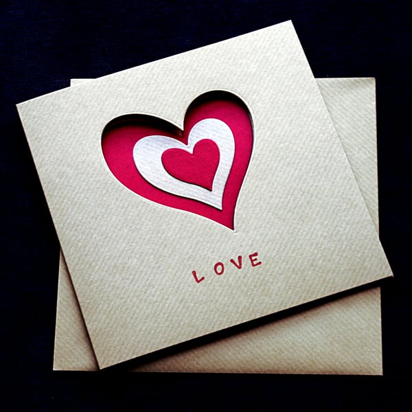 Red Love Hearts - Handcrafted Valentines or Anniversary Card - dr16-0018