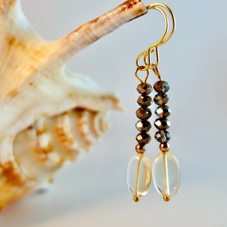 Citrine Earrings With Sparkly Glass - November Birthstone - Handmade In Devon