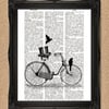 BIKE AND TOP HAT DICTIONARY PRINT bicycle illustration A051D