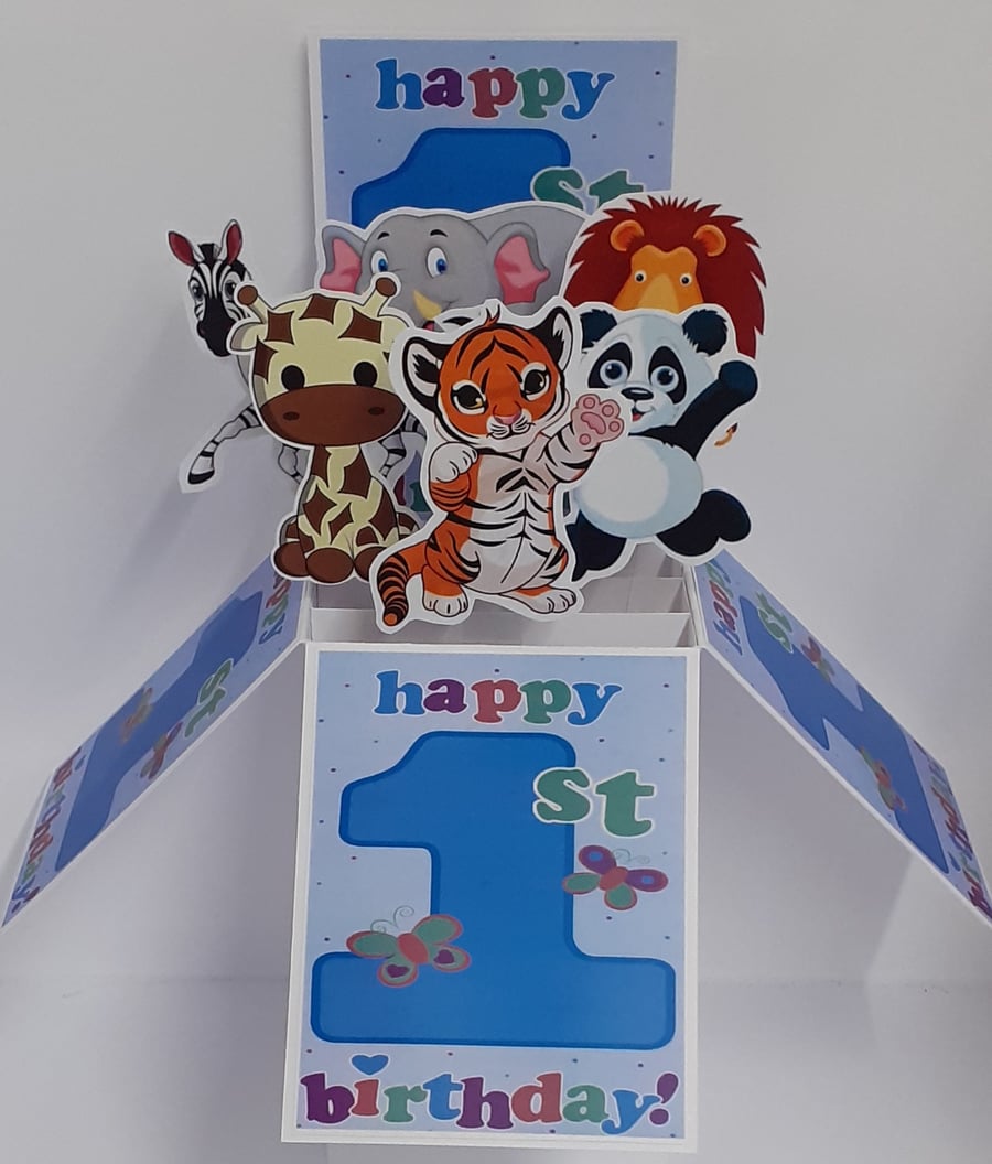 Boys 1st Birthday Card with Cute Animals