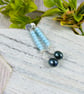 Earrings, Sterling Silver Long Droppers with Turquoise and Teal Pearl