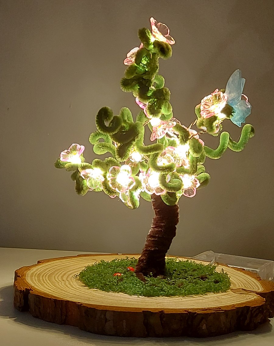 Cherry Blossom Tree Lamp – Handmade Whimsical Fairy Tree with Butterfly