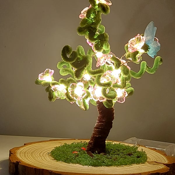 Cherry Blossom Tree Lamp – Handmade Whimsical Fairy Tree with Butterfly