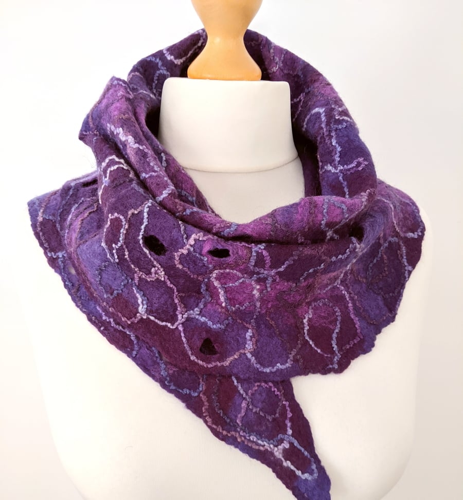 Felted merino wool shawl - purples