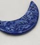 Cobalt Blue Leaf Pattern Ceramic Crescent Bib Pendant - Image 2