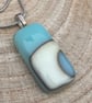 Beautiful Handmade Blue and Cream Fused Glass Pendant 