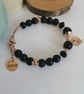 Rose gold & black beaded bracelet heart charm and rhinestones - Image 5