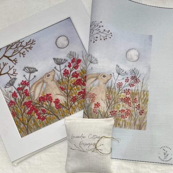 Moon Gazing Hare Linen Panel Only