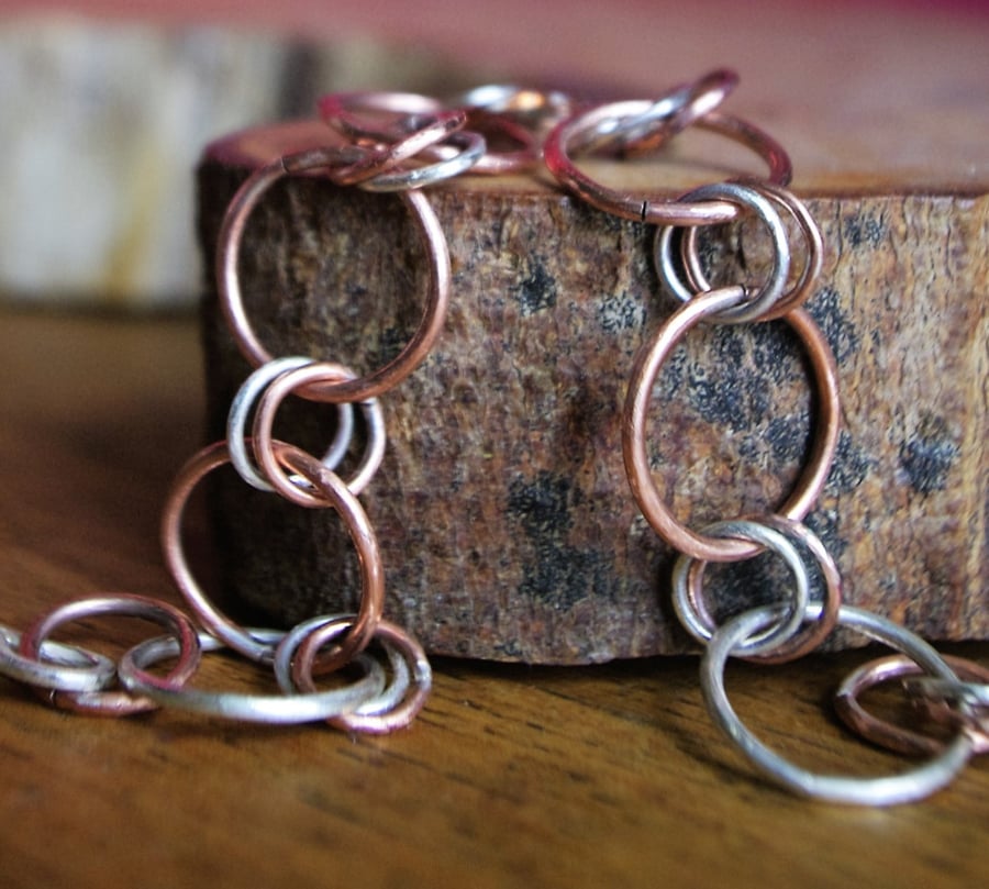 Chunky Silver and Copper Chain bracelet with double links 