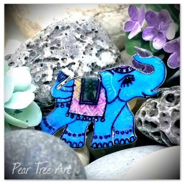 Blue Elephant Brooch, Handmade