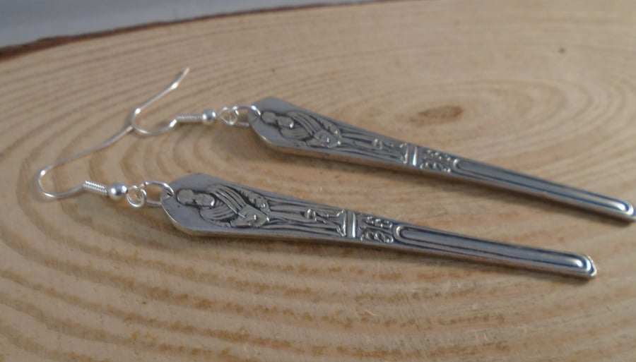 Upcycled Silver Plated Apostle Sugar Tong Handle Earrings SPE061917