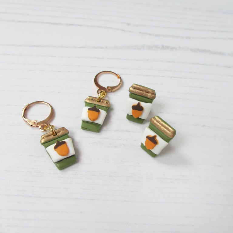 Mini Autumn Acorn latte earrings - choose your style