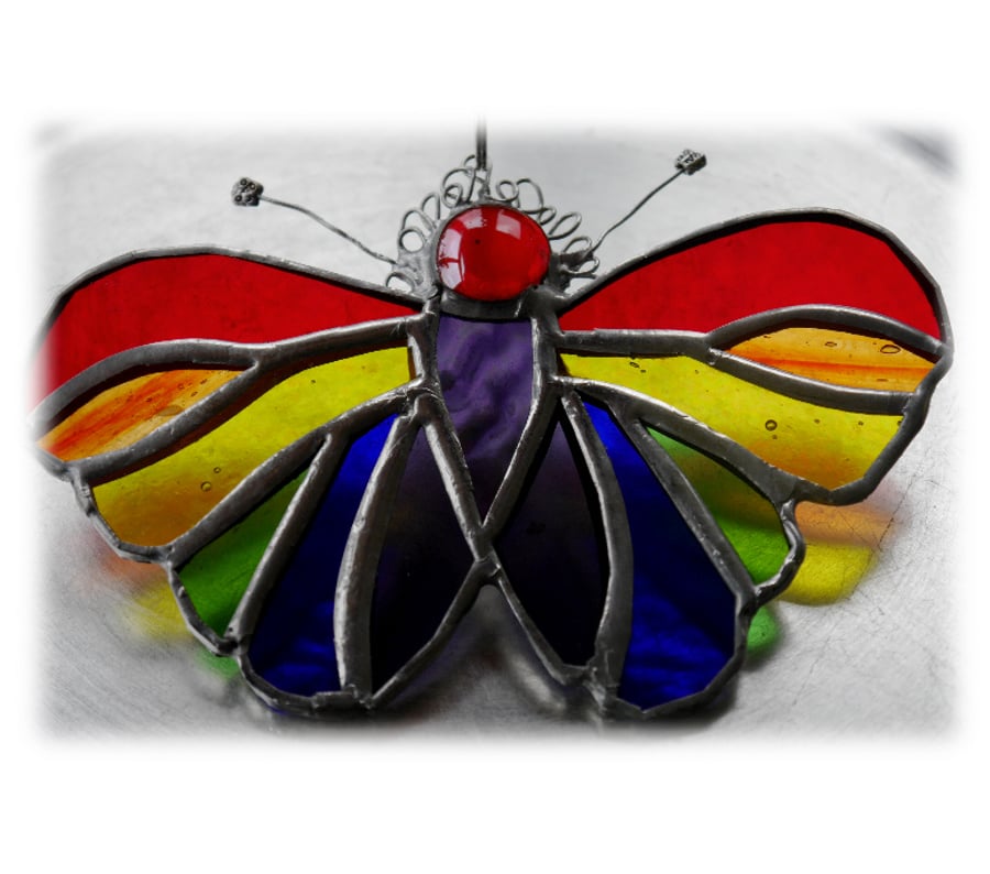 Butterfly Suncatcher Stained Glass Rainbow Handmade 070