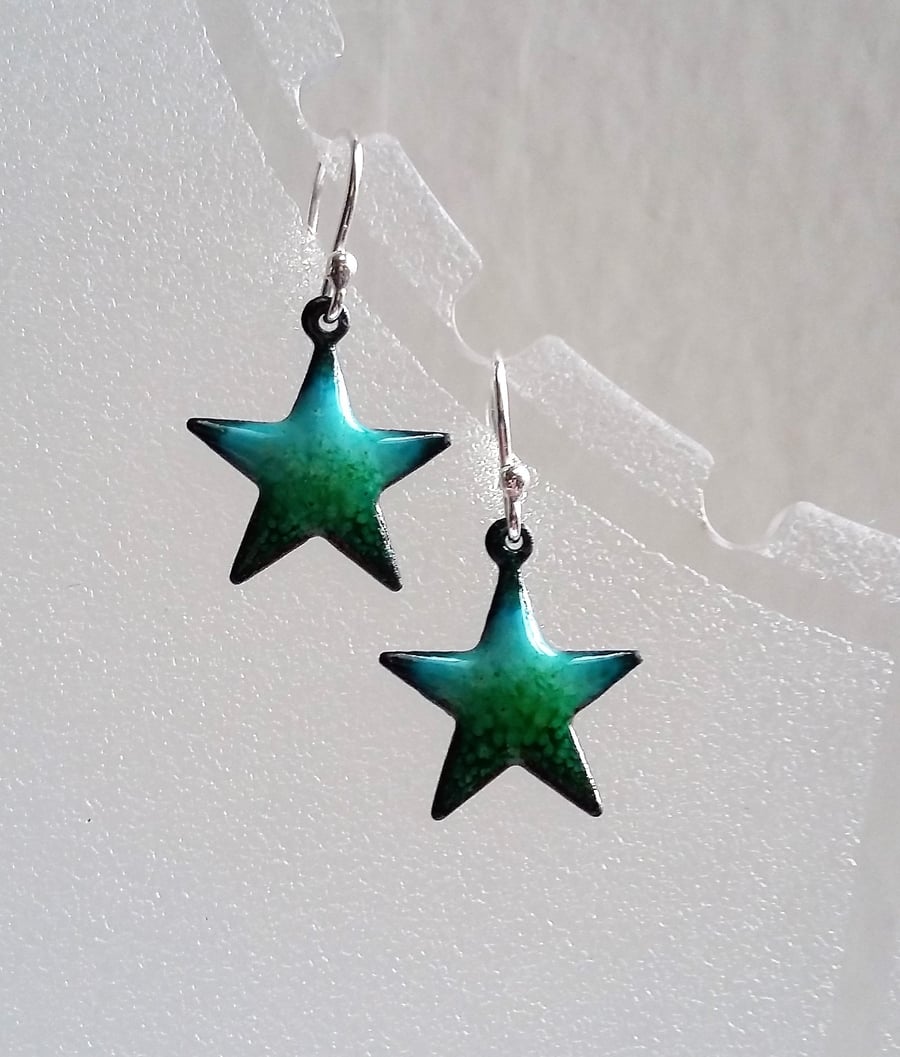 Enamelled copper star(fish) earrings 073