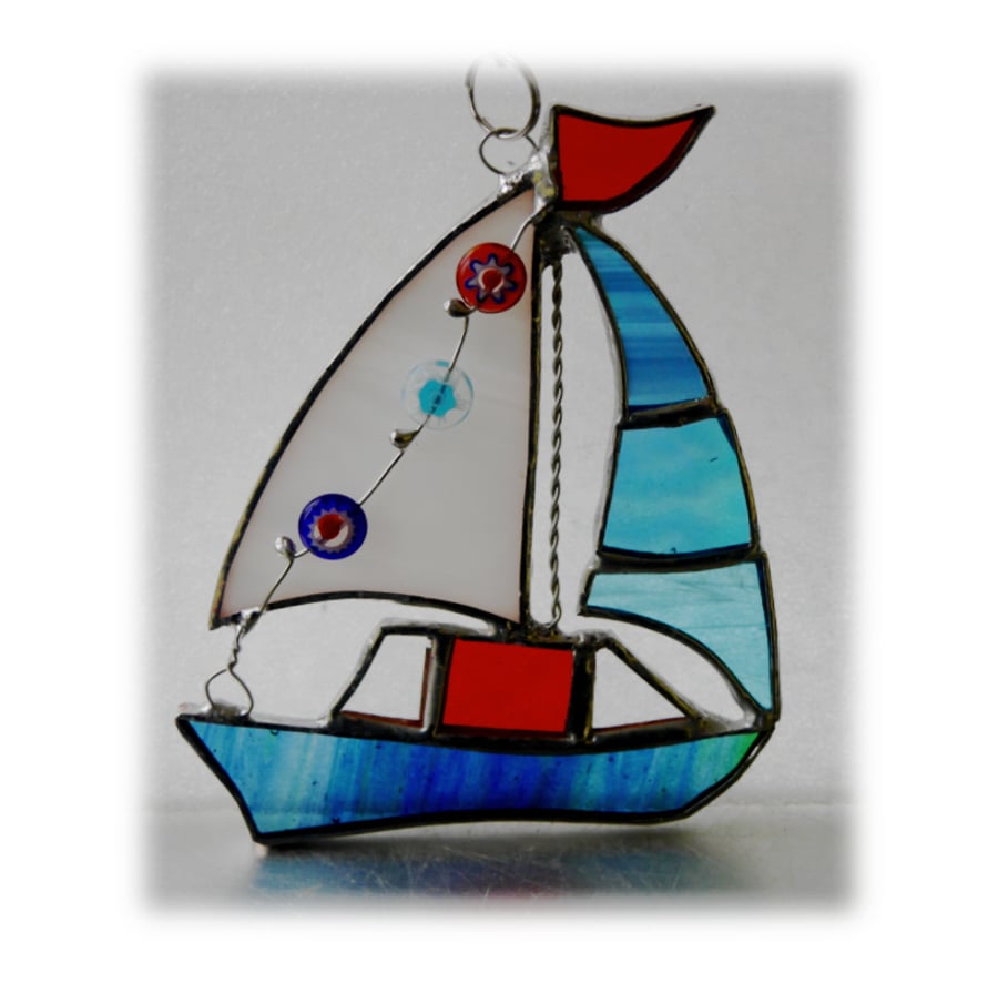 Boat Suncatcher Stained Glass Sailboat Yacht 069