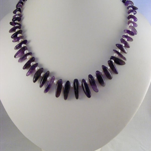 Amethyst and White Freshwater Pearl Necklace.