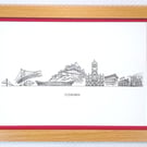 Edinburgh Cityscape Handmade Unique Framed A3 Print Red Border Wallart Gift