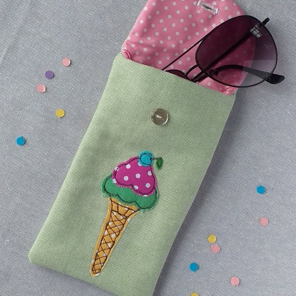 Glasses Case with Embroidered Ice-cream Cone