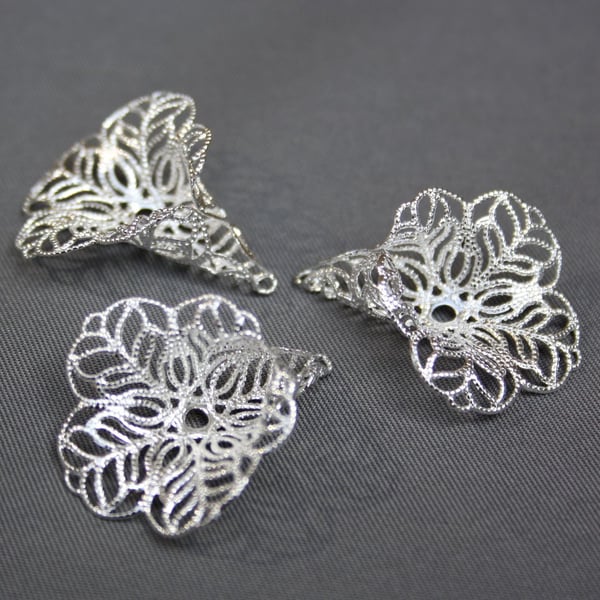 Pack of 10 - Silver Filigree Bead Caps 