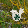 Green Scandi Dala Lovebird Flowerful Ornament Handmade Wood Hygge Decor