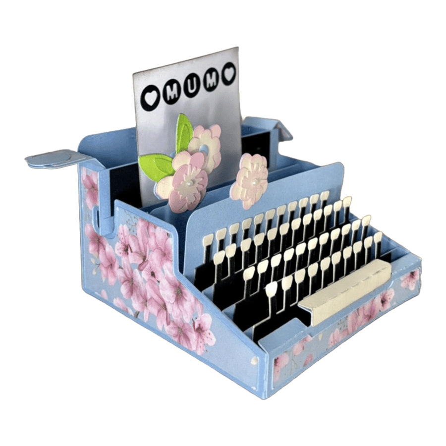3D Vintage Typewriter Pop Up Box Card, Mother's Day Card, Mum Birthday Card