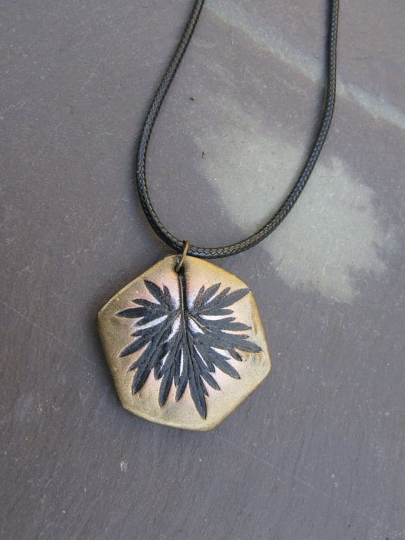 Mixed Metallic Coloured Hexagon Leaf Pendant, Gold Copper & Rose Silver Necklace