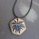 Mixed Metallic Coloured Hexagon Leaf Pendant, Gold Copper & Rose Silver Necklace