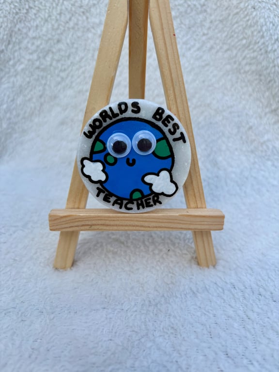 World's Best Teacher Hand-Painted Rock Magnet