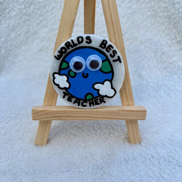 World's Best Teacher Hand-Painted Rock Magnet