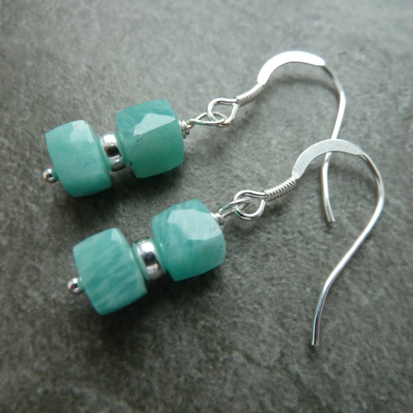 sterling silver earrings, Amazonite gemstones