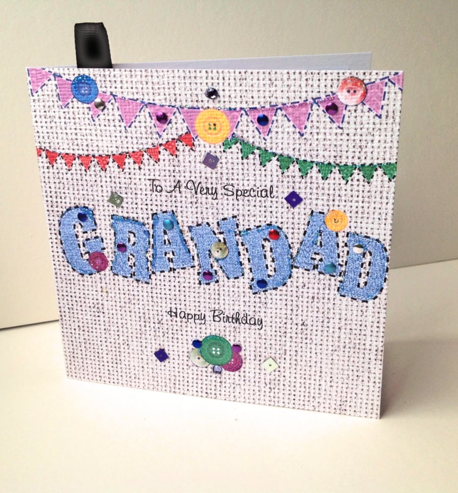 Birthday Card Grandad,Printed Applique Design,Handfinished,Personalised Card.