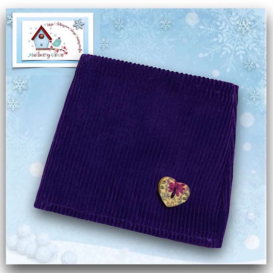 Reserved for Kat - Purple Corduroy Skirt decorated with a little Heart