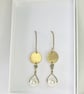 Earrings Brass Disc with Swarovski Pearl, Vintage Style  - Image 2