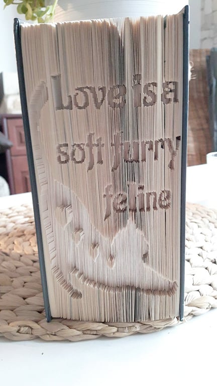 Cat with Hearts, CUT & FOLD Book Folding Pattern - EMAILED PDF PATTERN