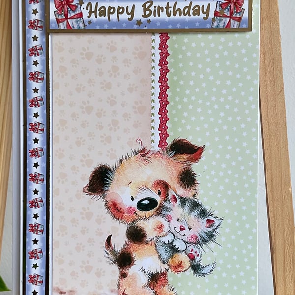 Card. Cute puppy and kitten card for his, her or child’s birthday