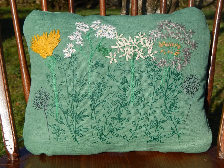 RESERVED - In Amongst the forget me nots - Screen printed wild flower cushion 
