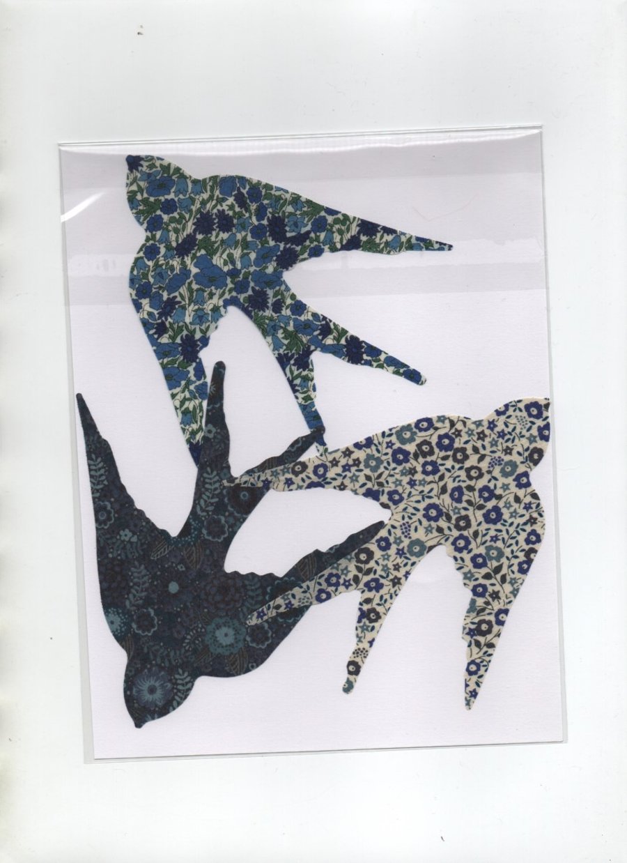ChrissieCraft creative sewing KIT - Pkt 3 LIBERTY die-cut SWALLOWS for APPLIQUE