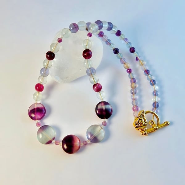 Rainbow Fluorite Gemstone Necklace - Handmade In Devon