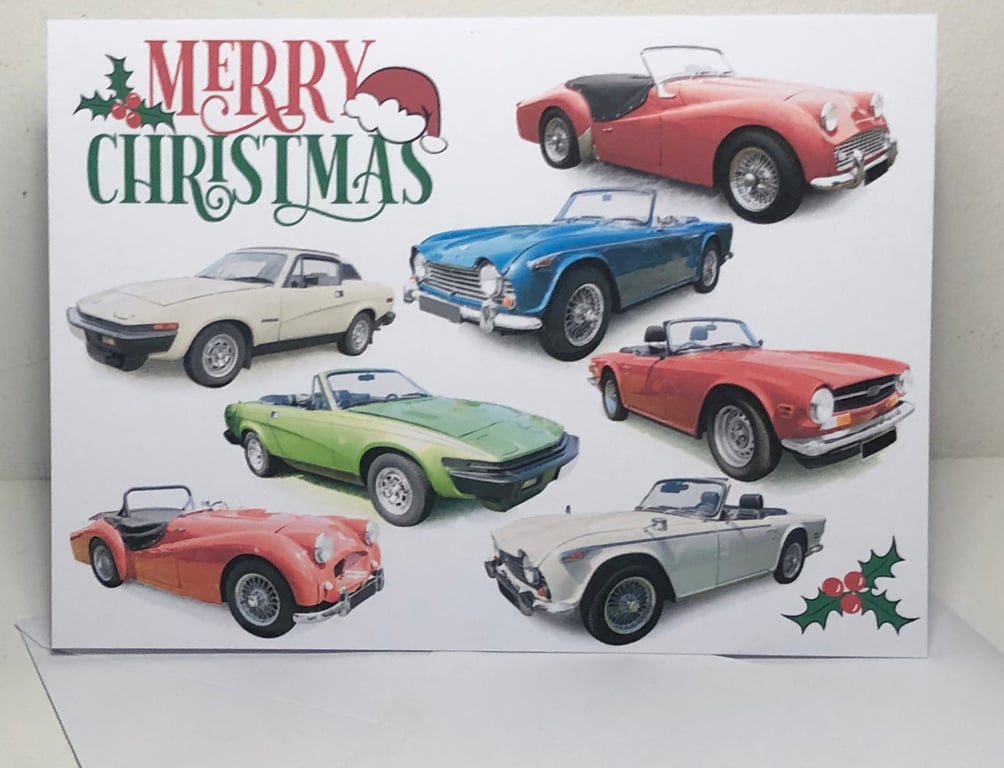 Triumph TR Sports Cars - Merry Christmas or Seasons Greetings Cards