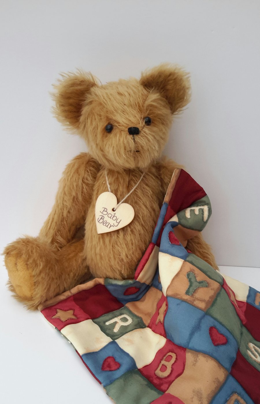 Baby Bear & Quilt, Collectable Artist Bear, Mohair Teddy Bear by Bearlescent