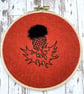 Thistle embroidery art hand stitched on burnt orange Harris tweed - Image 2