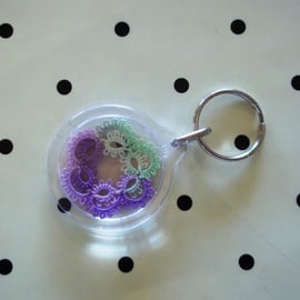  Green and Purple Tatted key-ring 