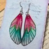 Pink and Green Fairy Wing Sterling Silver Earrings