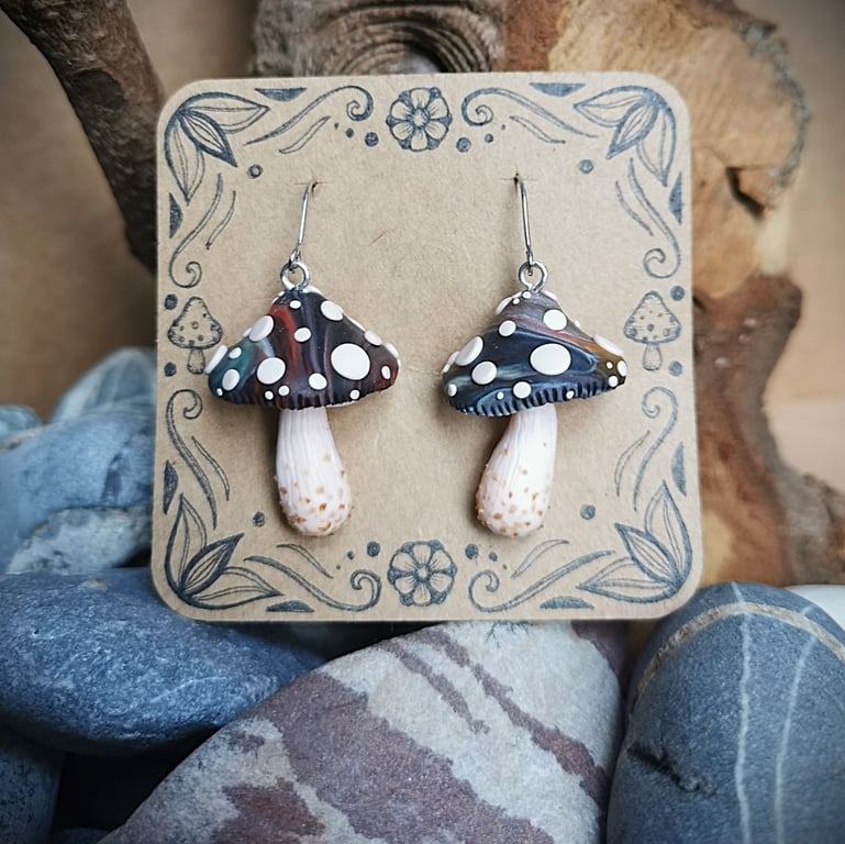 Long Galaxy Mushroom Earrings