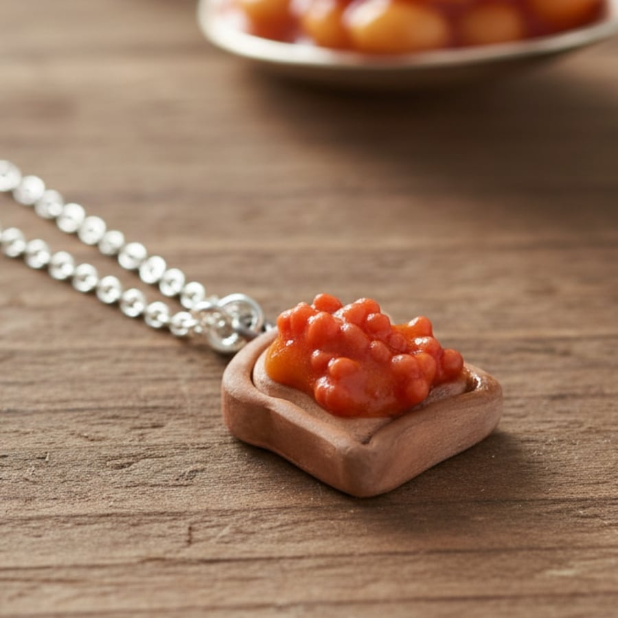 Miniature Beans On Toast Necklace, British Food Jewellery, Unique Gift Idea