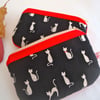 Cotton and  red velvet Coin Purse - Cat coin Purse 