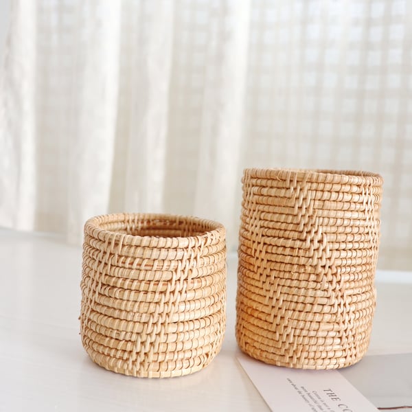 Elevate Your Kitchen Aesthetics with Our Rattan Utensil Holder set of 2