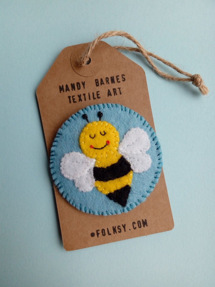 Bumble Bee Embroidered Felt Textile Brooch