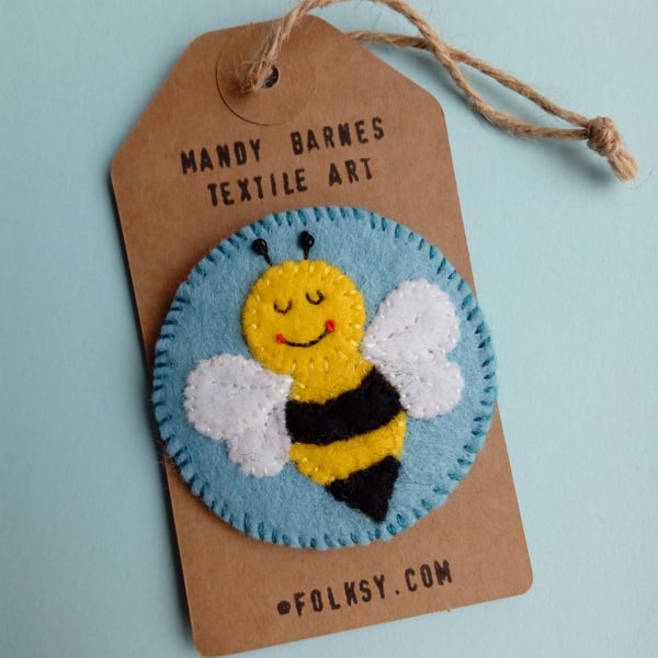 Bumble Bee Embroidered Felt Textile Brooch