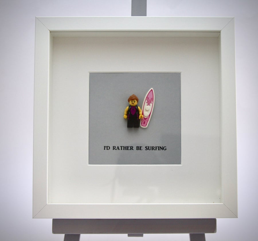 I'd Rather be Surfing (female)  mini Figure framed picture 